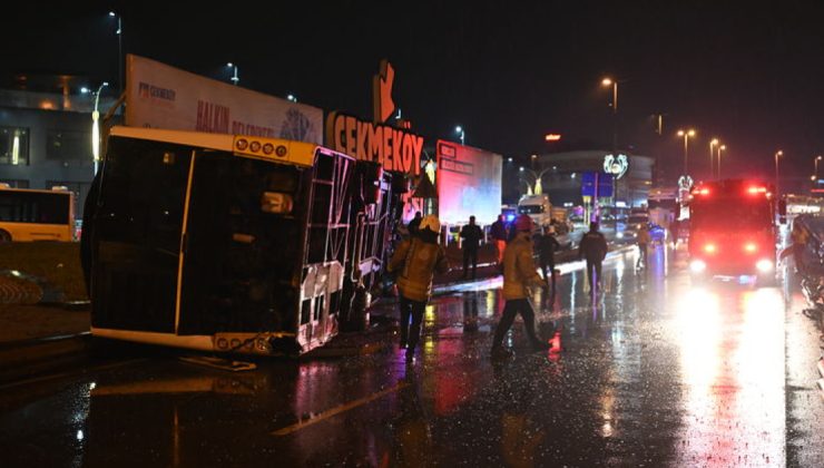 Çekmeköy’de İETT’ye bağlı özel halk otobüsü devrildi