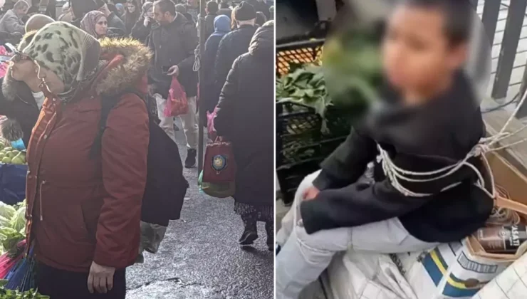 Pazarda eşofman çalan çocuğu iple bağladı: Seni anadan doğma edeceğim