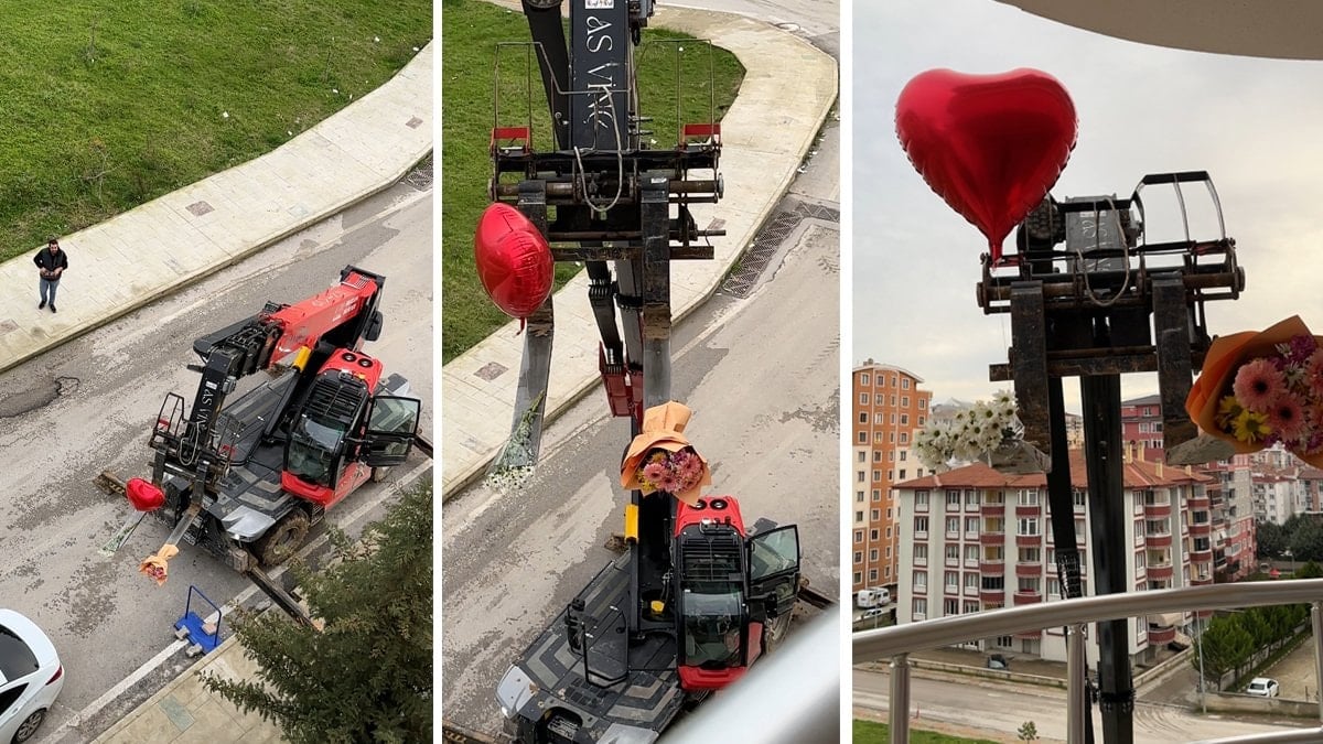 Edirne’de sevgililer gününü unutan adamdan iş makineli jest