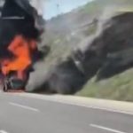 Kuzey Marmara Otoyolu’nda beton pompası alev alev yandı